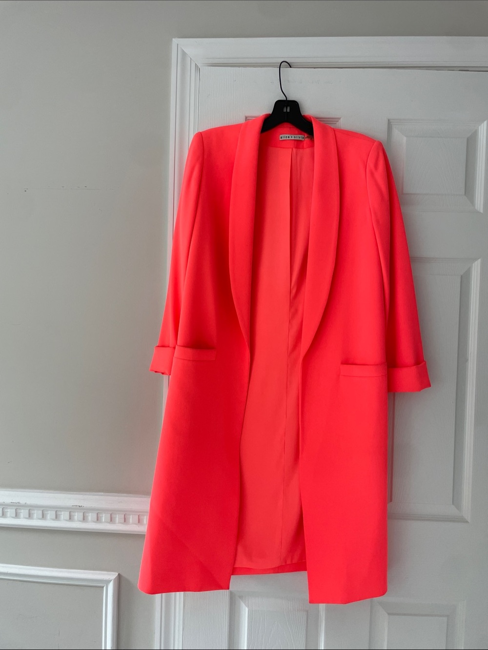 Alice + Olivia Neon Coral Longline Blazer